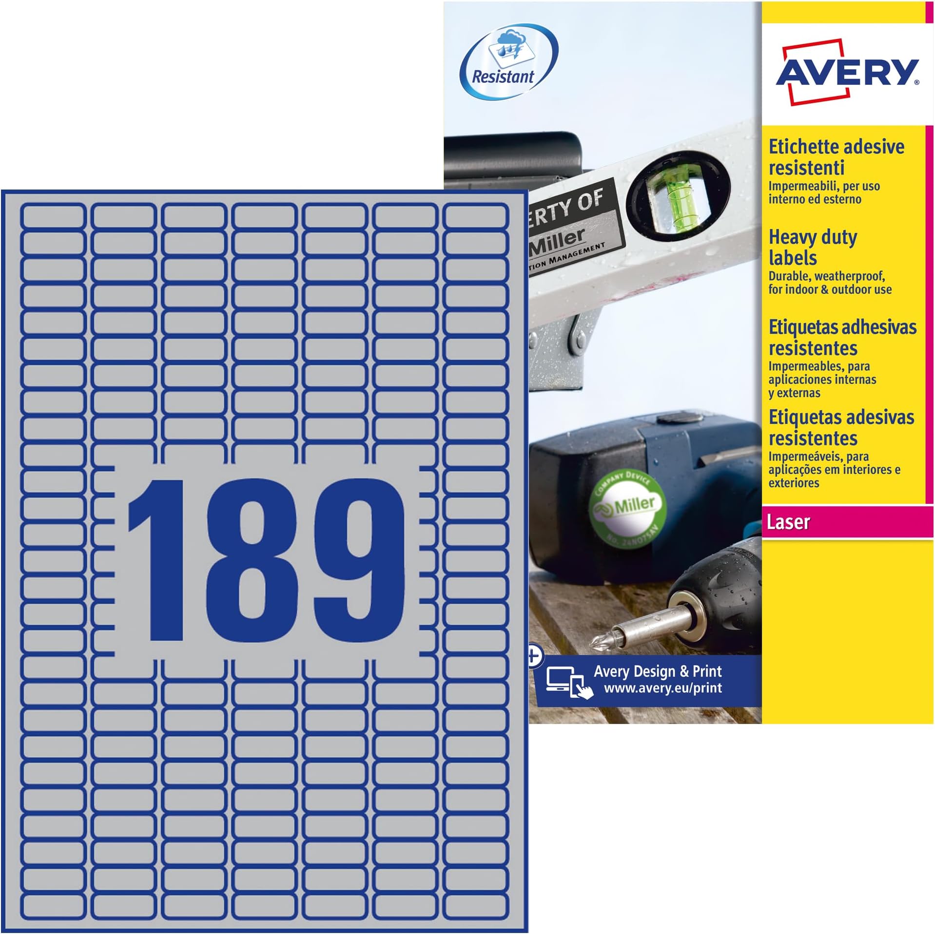 AVERY Zweckform Italy L6 Polyester Labels 25.4 x 10 Silver/Black