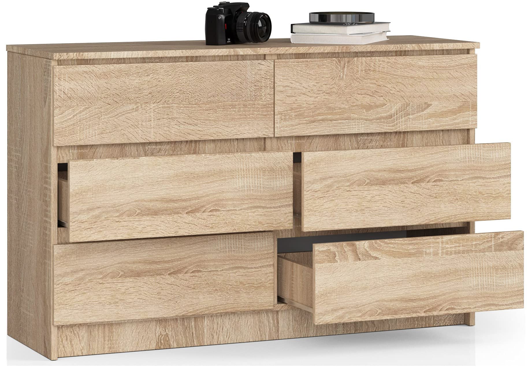 Home Collective Commode de 120 cm de large avec 6 tiroirs, chambre à coucher et salon, polyvalente, pour couloir et chambre d'enfant, couleur sonoma