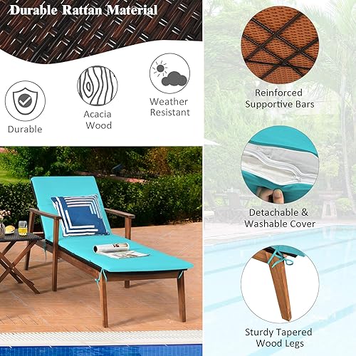 Miniatura 2 de RELAX4LIFE Chaise Lounge plegable para exteriores, sillas de descanso ajustables de 4 posiciones con mesa auxiliar y cojines extraíbles, juego de