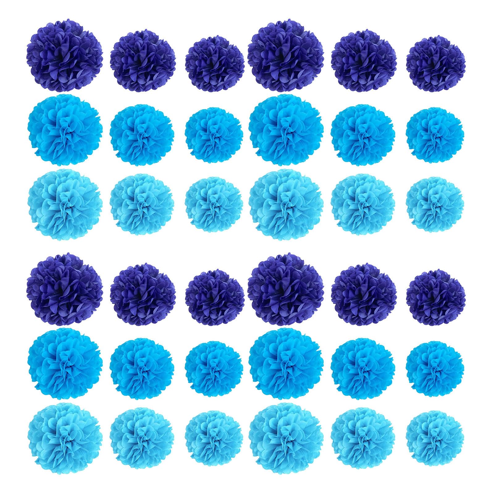 Lurrose 1 lot de pompons en papier de soie bleu : 20 cm, 25 cm et 30 cm. Fleurs en papier à suspendre, pompons pour décorations de fête, anniversaire, baby shower, mariage, décoration de plafond,