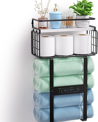 herehomi Estantes flotantes para pared, estantes flotantes 2 en 1 con toalleros para baño, estante de baño, estante de pared, toallero, soporte para
