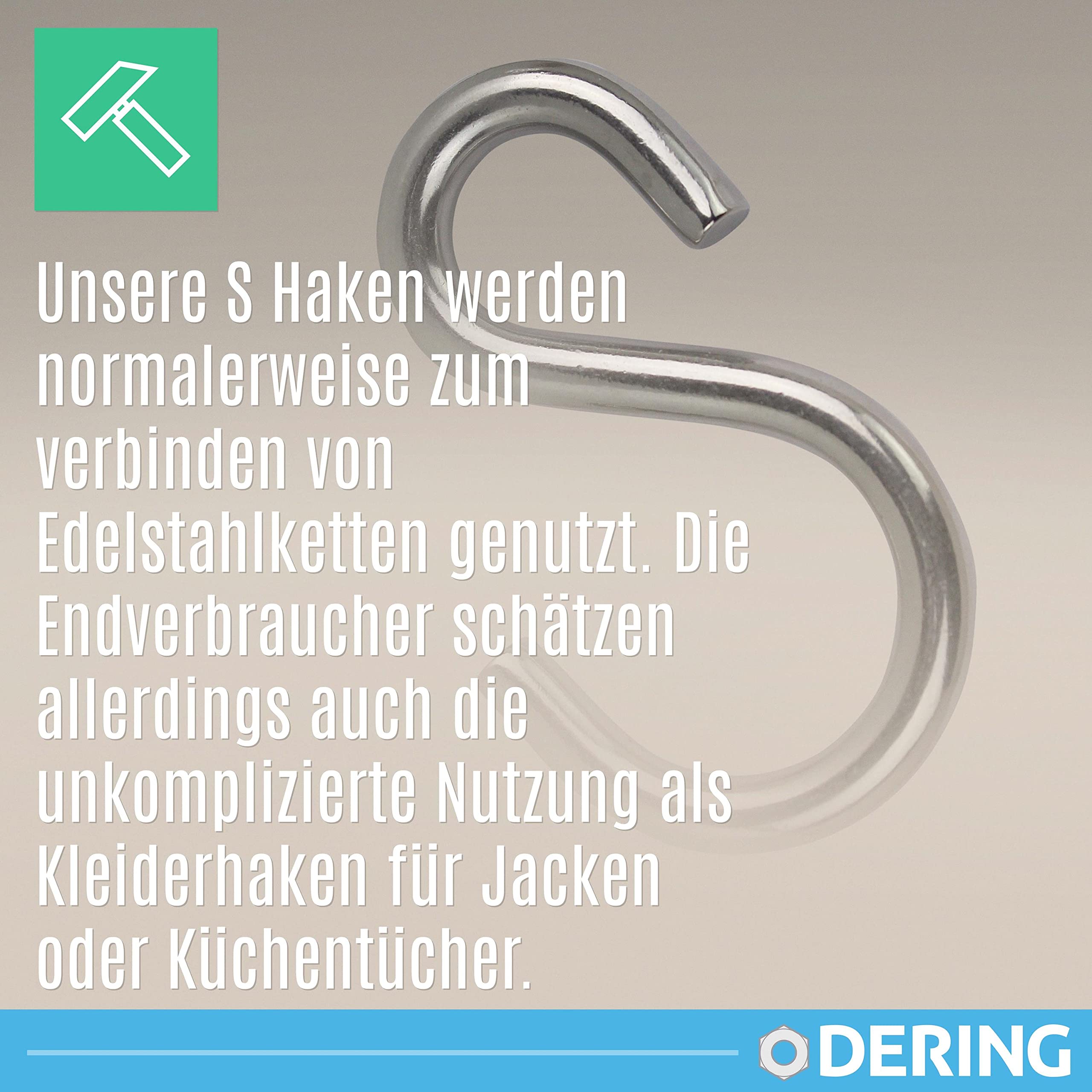 DERING S Haken Edelstahl 67 mm 50 Stück Kleiderbügel Fleischerhaken Gardinenhaken