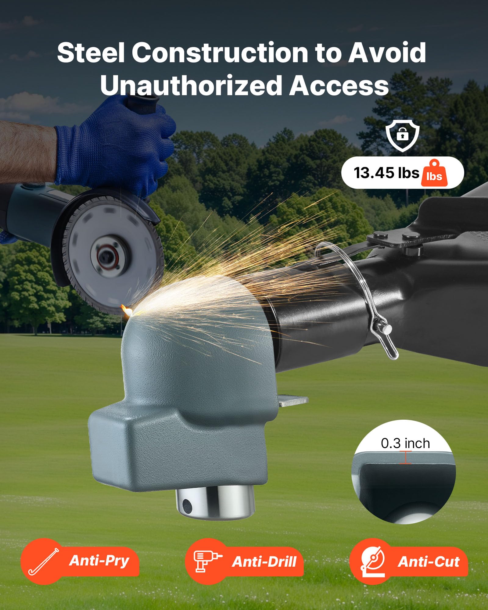 VEVOR Blocco di Sicurezza per Gancio di Traino, Compatibile con Ganci da 58,6 mm, con 3 Chiavi, Antieffrazione e Anticorrosione, Antifurto, per Camper, Roulotte e Barche, Peso del 6,1 kg