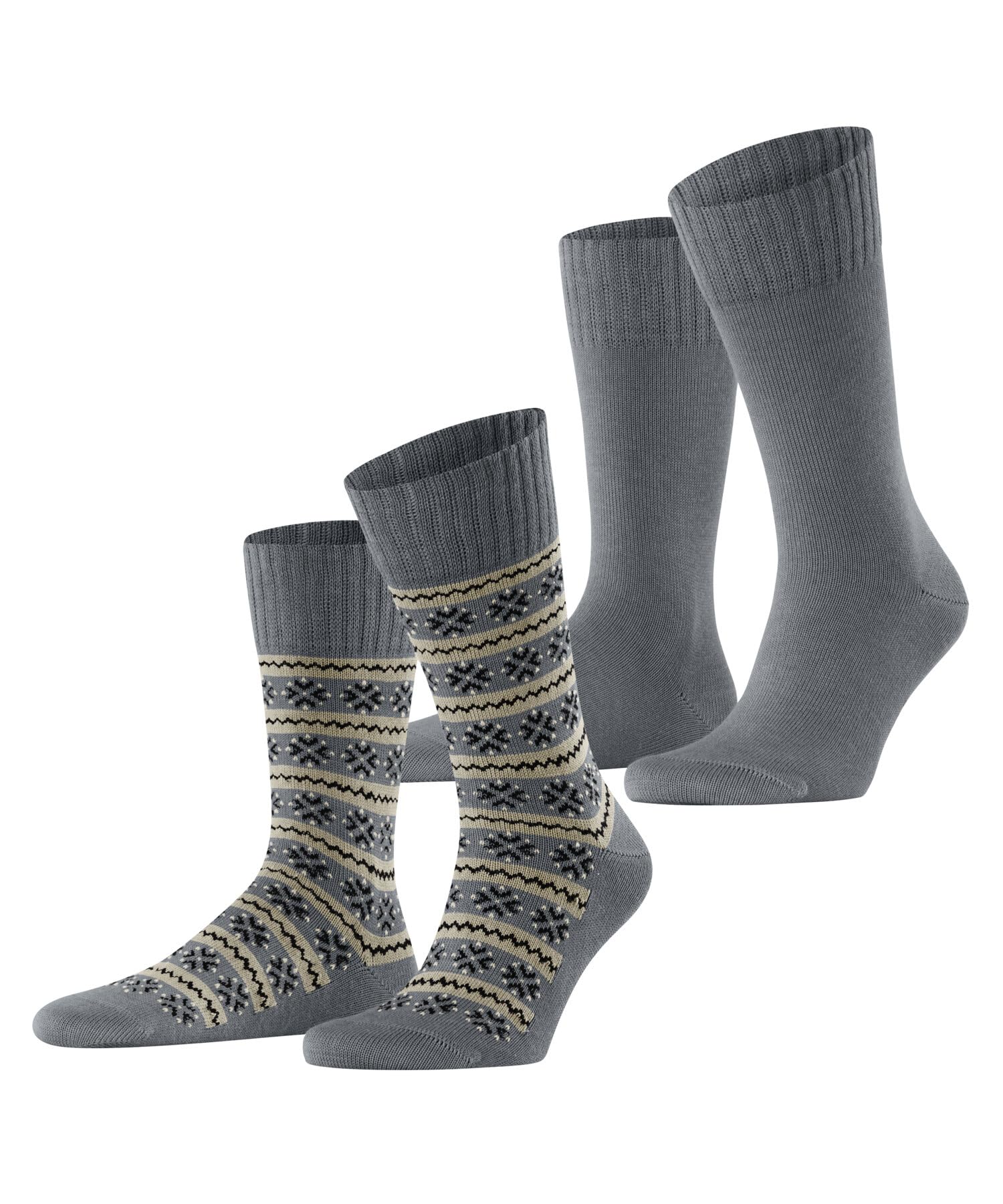 Esprit Men's Grey 3208 Scandi Multipack M So Cotton Wool Patterned 2 Pairs Socks, 8.5-11