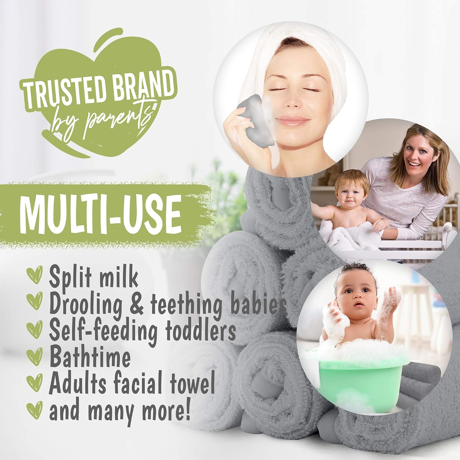 6-Pack Organic Baby Washcloths, Soft Bamboo Washcloth, Baby Wash Cloths, Baby Wash Cloth for Newborn Kids, Baby Towels - Image 5