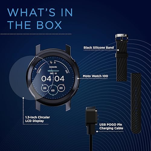 Miniatura 7 de Motorola Moto Watch 100 - Reloj inteligente con GPS de 1.654 in para hombres y mujeres, batería de 14 días, frecuencia cardíaca 24/7, SpO2, Phanthom