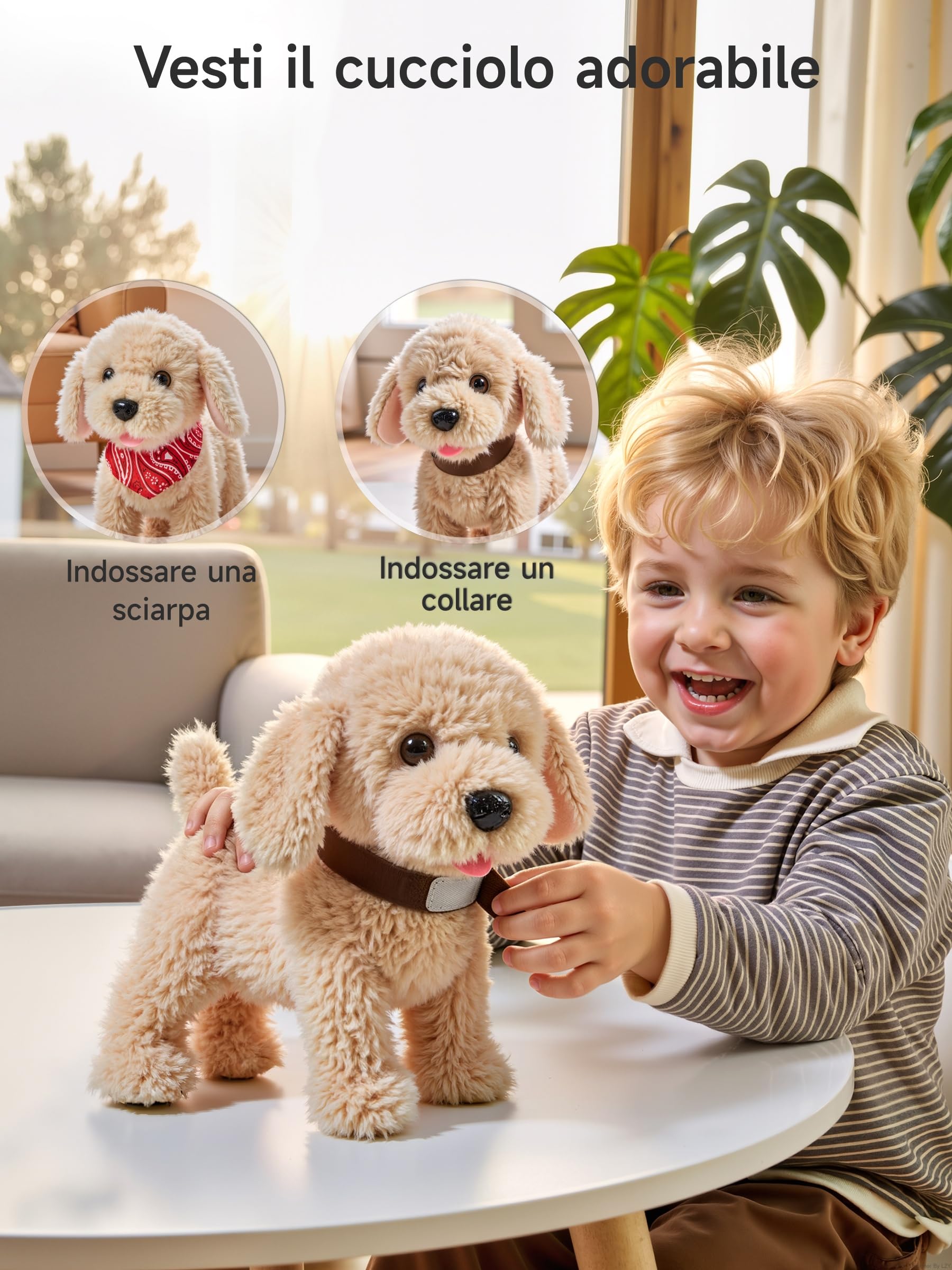TUMAMA Peluche Cane Giocattolo che Cammina e Abbaia, Cagnolino che Abbaia e Cammina, Cagnolino Interattivo per Bambini con Guinzaglio, Elettronico Cane Robot Pets Alive per 3 4 5 6+ Anni Regali