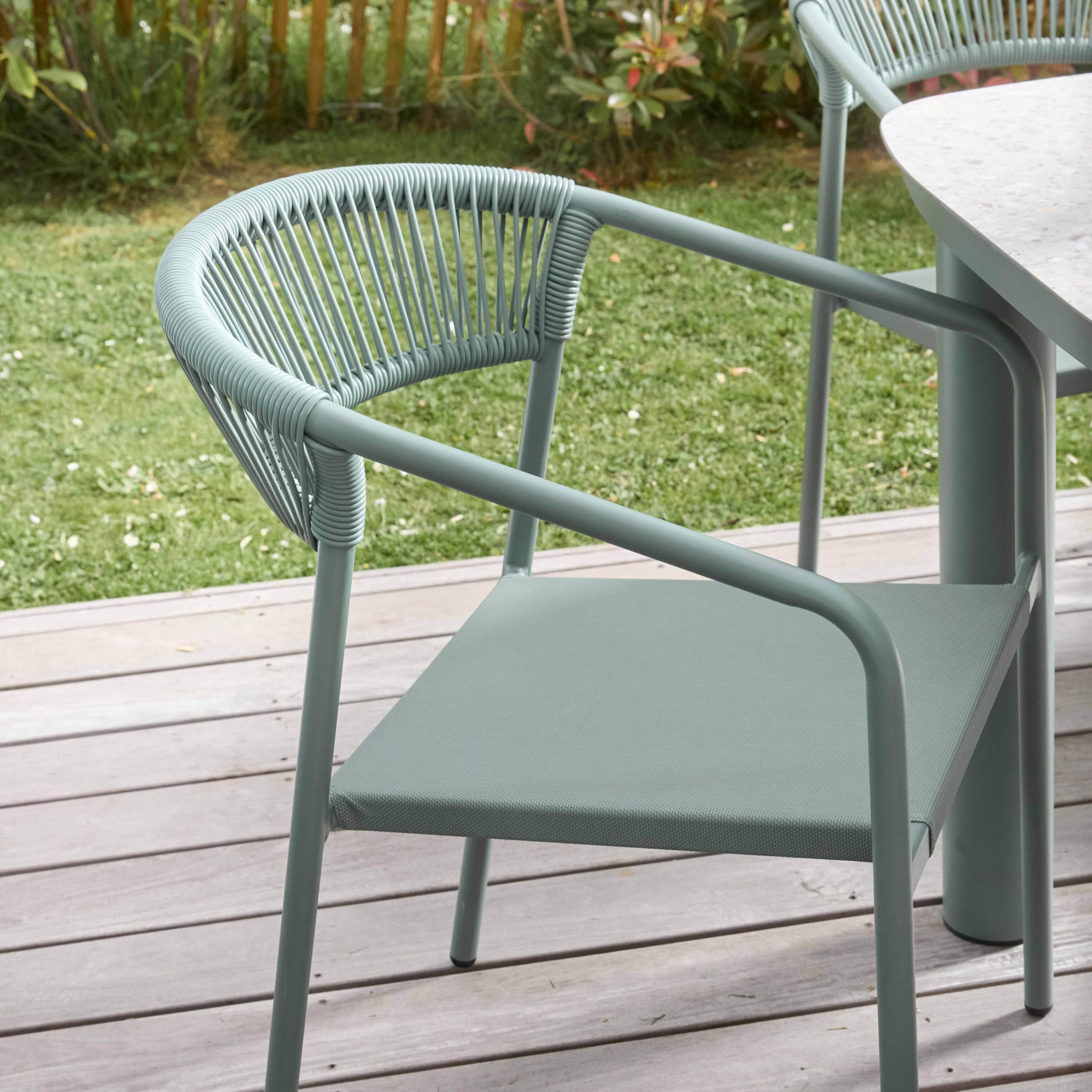 Oviala Chaise de Jardin Aluminium et rotin synthétique avec accoudoirs Vert