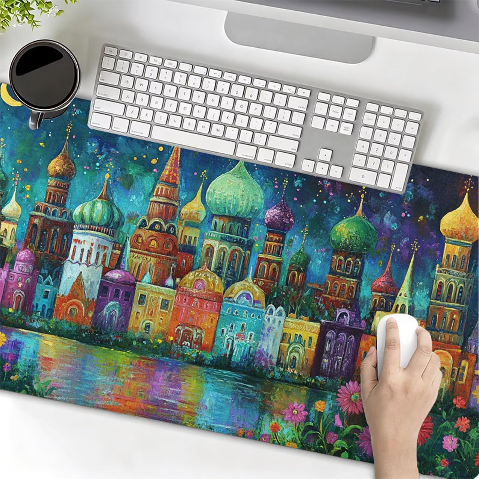 Podkładka pod mysz XXL 1000x500x3mm podkładka pod mysz księżyc podkładka pod mysz kwiat poprawia precyzję i szybkość, wodoodporne antypoślizgowe, szyte krawędzie, akcesoria do gier, komputer, prezent
