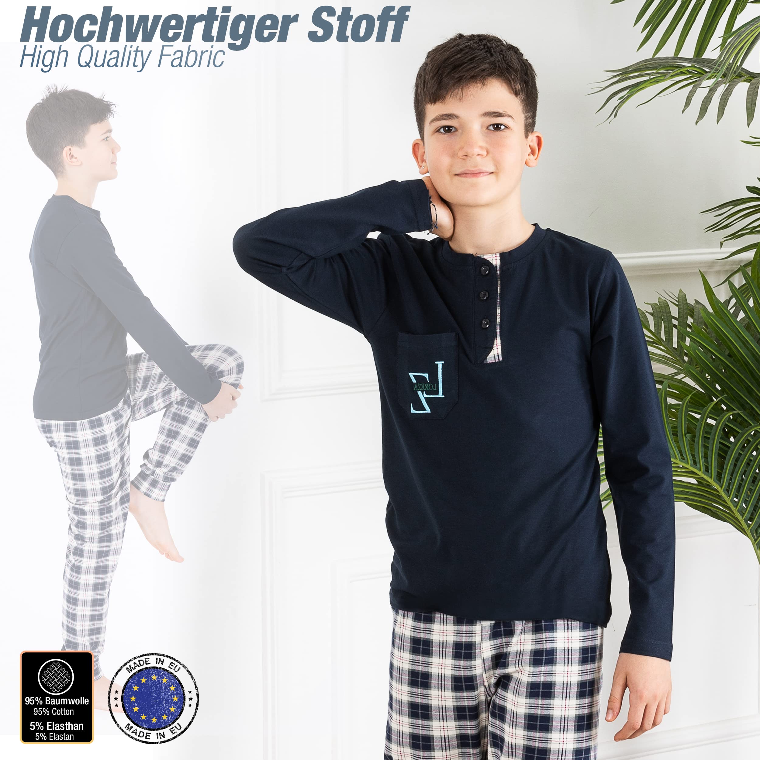 LOREZA ® Pyjama pour garçons Coton Ensemble Deux pièces Costume de Maison vêtements de Nuit Manches Longues