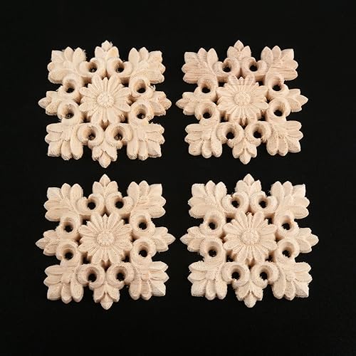Miniatura 4 de MUXSAM Apliques tallados de madera, paquete de 4 calcomanías cuadradas sin pintar para gabinete, aparador, armario, espejos, paredes, puertas,
