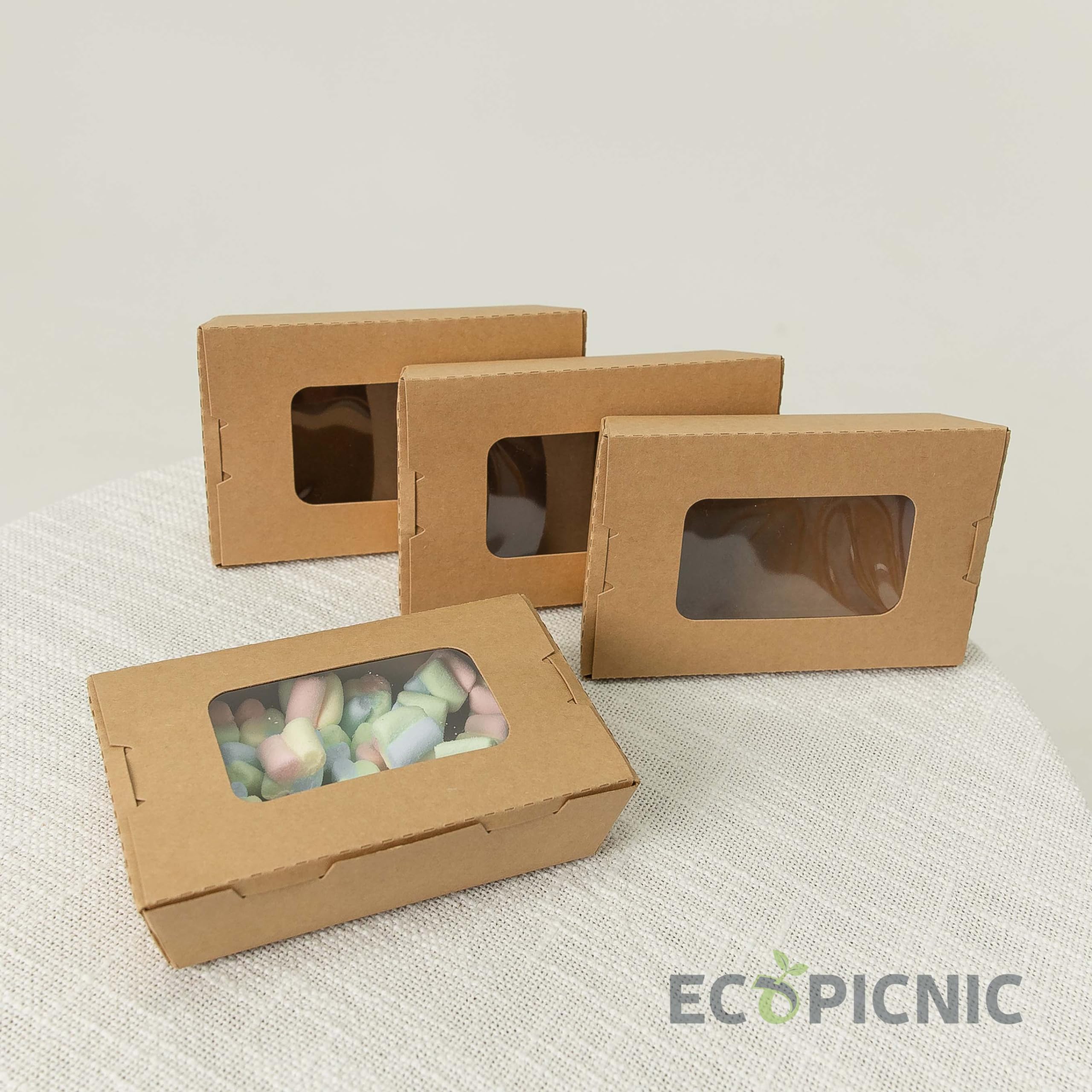 Lot de 50 Lunchbox en Kraft 500 ML avec Couvercle Transparent | Boîtes Alimentaires en Carton Kraft jetables pour Repas à emporter, barquettes écologiques Pratiques