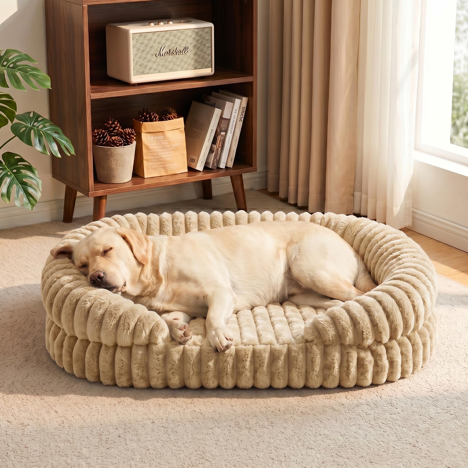 Woiil Extra Large Dog Bed, Washable Orthopedic Dog Beds with Waterproof Removable Cover, 115x85cm Anti-Slip Bottom XL-plus Dog Bed, Anti-Anxiety Pet Bed, Thick Supportive Dogs Sofa, Brown
