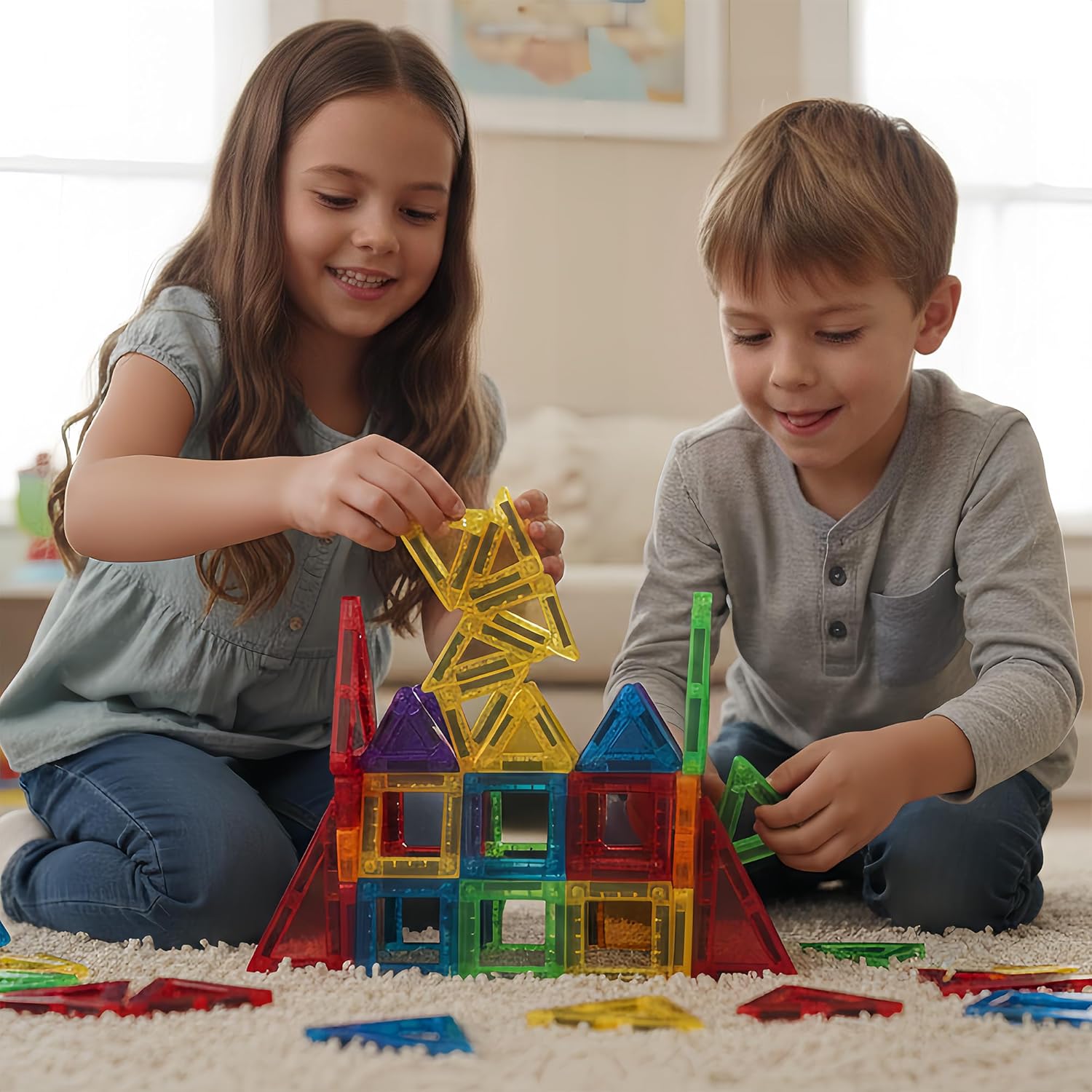 Mini Magnetic Tiles for Kids Ages 3 4 5 6 Toddler Toys, 42PCS Portable Magnetic Tiles with Storage Box, STEM Educational Building Blocks for Boys and Girls Ages 3+