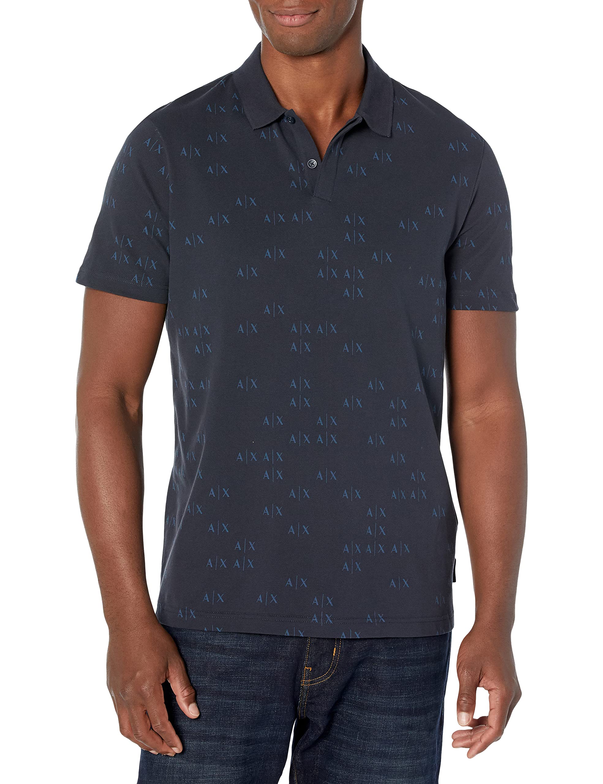 Armani Exchange Mens Allover Printed Logo Stretch Polo Shirt