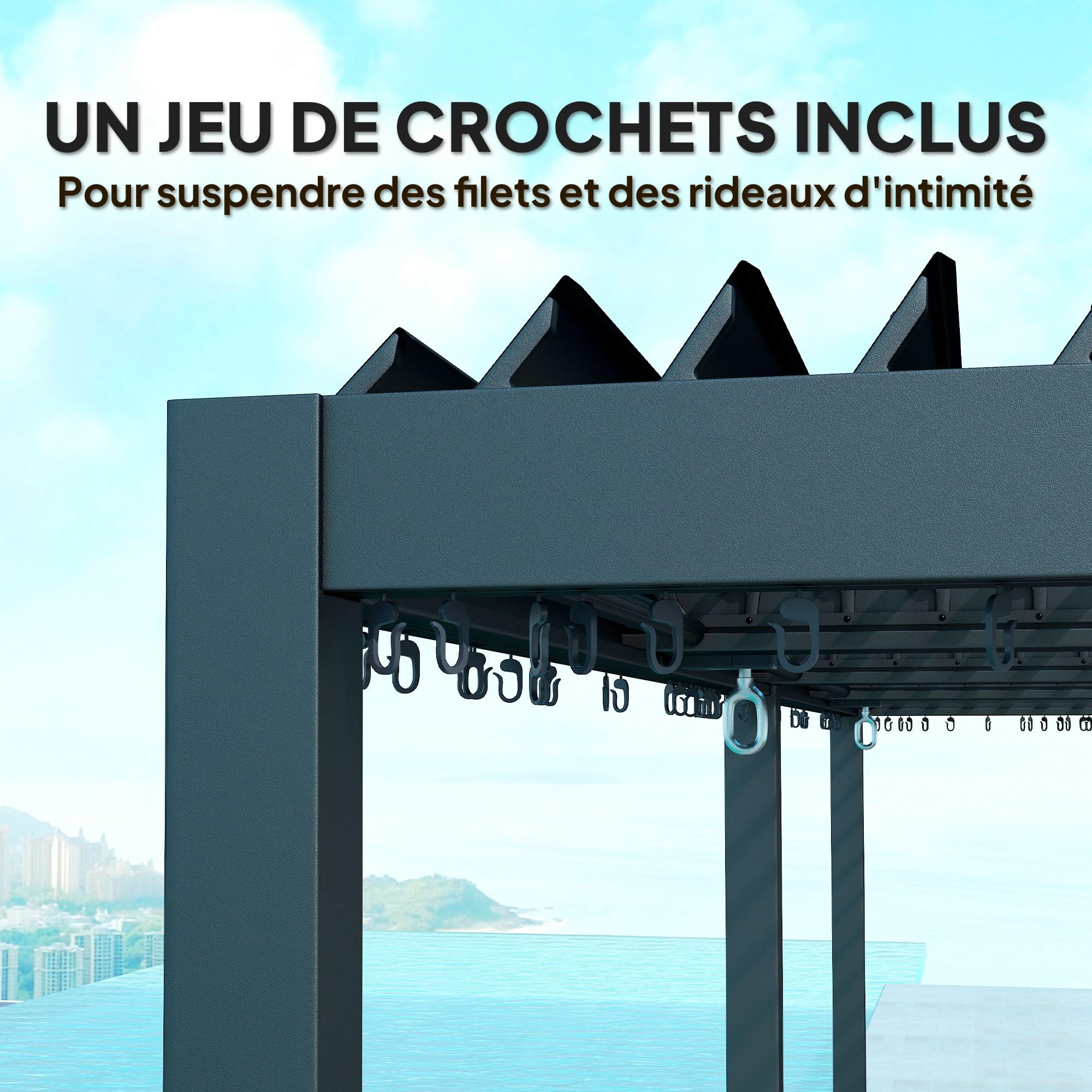 Outsunny Pergola bioclimatique 3 x 6 m, pergola Jardin extérieur avec persiennes manivelle Toit réglable en Aluminium et Crochets, tonnelle de Jardin, terrasse, Patio, Gris foncé
