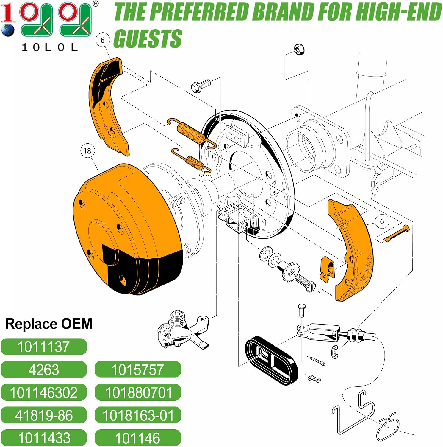 10L0L Golf Cart Brake Drum Hub & Brake Shoes Spring Kit for 1981-1994 Club Car DS Villager 6/8 Seater, Rear Brake Repair Kit with 2 Drums, 4 Shoes, Hardware, Replace OEM 1011137 1011463 1011464