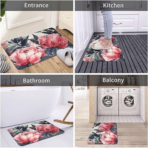 Miniatura 5 de Tapete duradero para puerta delantera, estampado de peonías, primavera, tapete de bienvenida, absorbente, antideslizante, tapete de entrada suave,