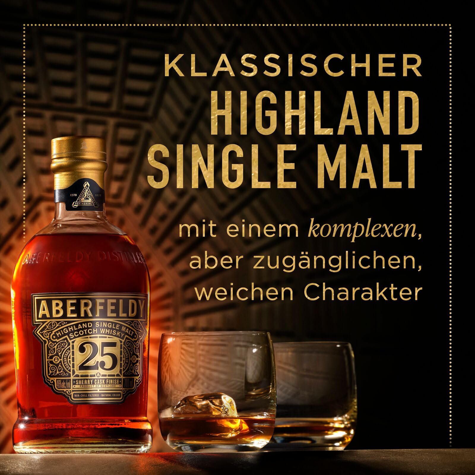 Aberfeldy 25 Jahre Single Malt Scotch Whisky, 40 Vol.-%, 70 cl/700 ml, in Oloroso-Sherry-Fässern gereift als 1. Whisky-Abfüllung nach dem Sherry