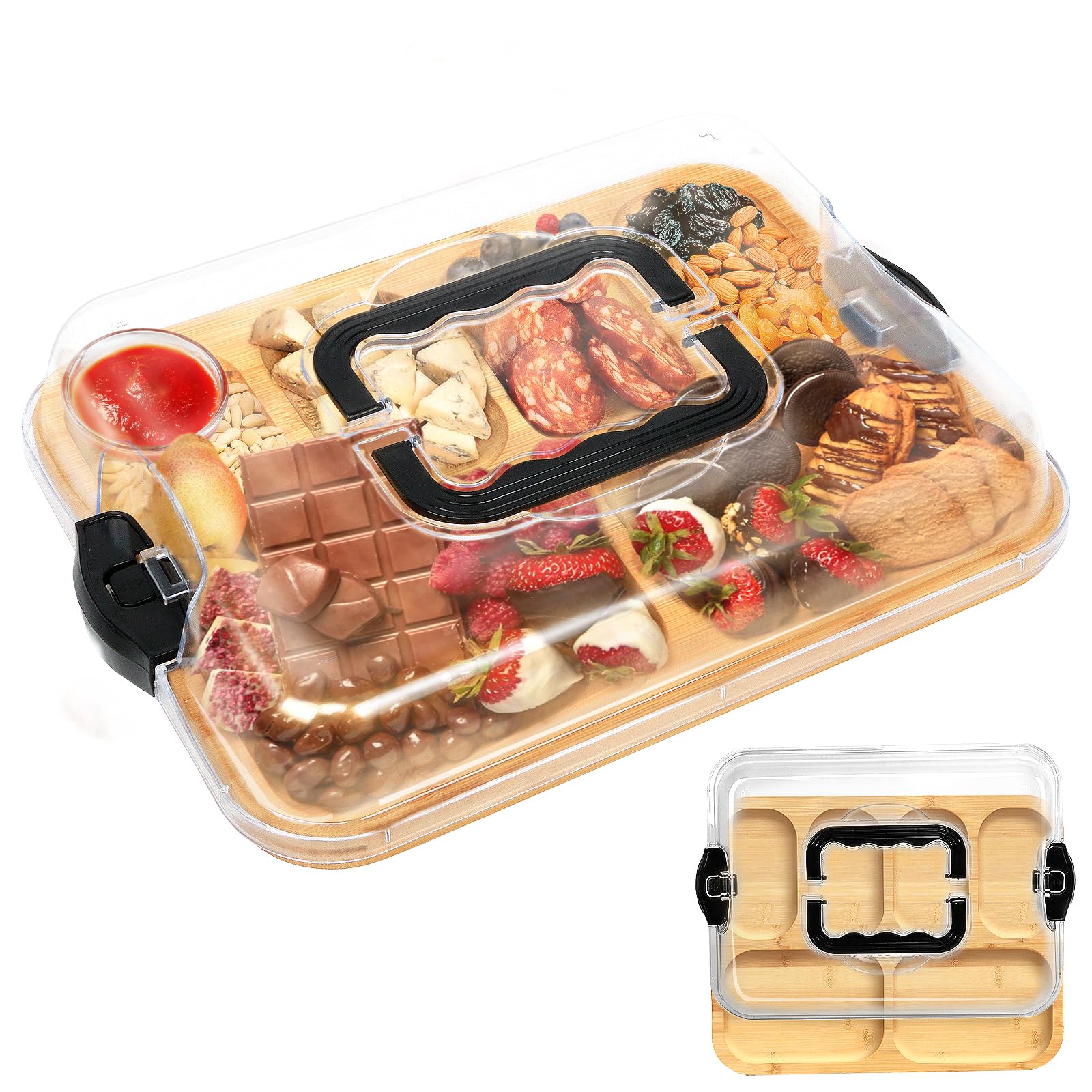 Amazon.com: Bamboo Charcuterie Board with Lid & Handle, 6