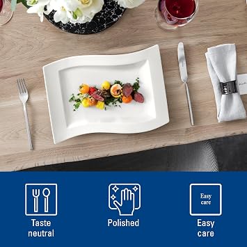 Villeroy & Boch NewWave Collection 64 Piece Flatware Set, Sleek, Tapered, Modern Design, 18/10 Stainless Steel, Service for 12, 4 Piece Serveware Set Included