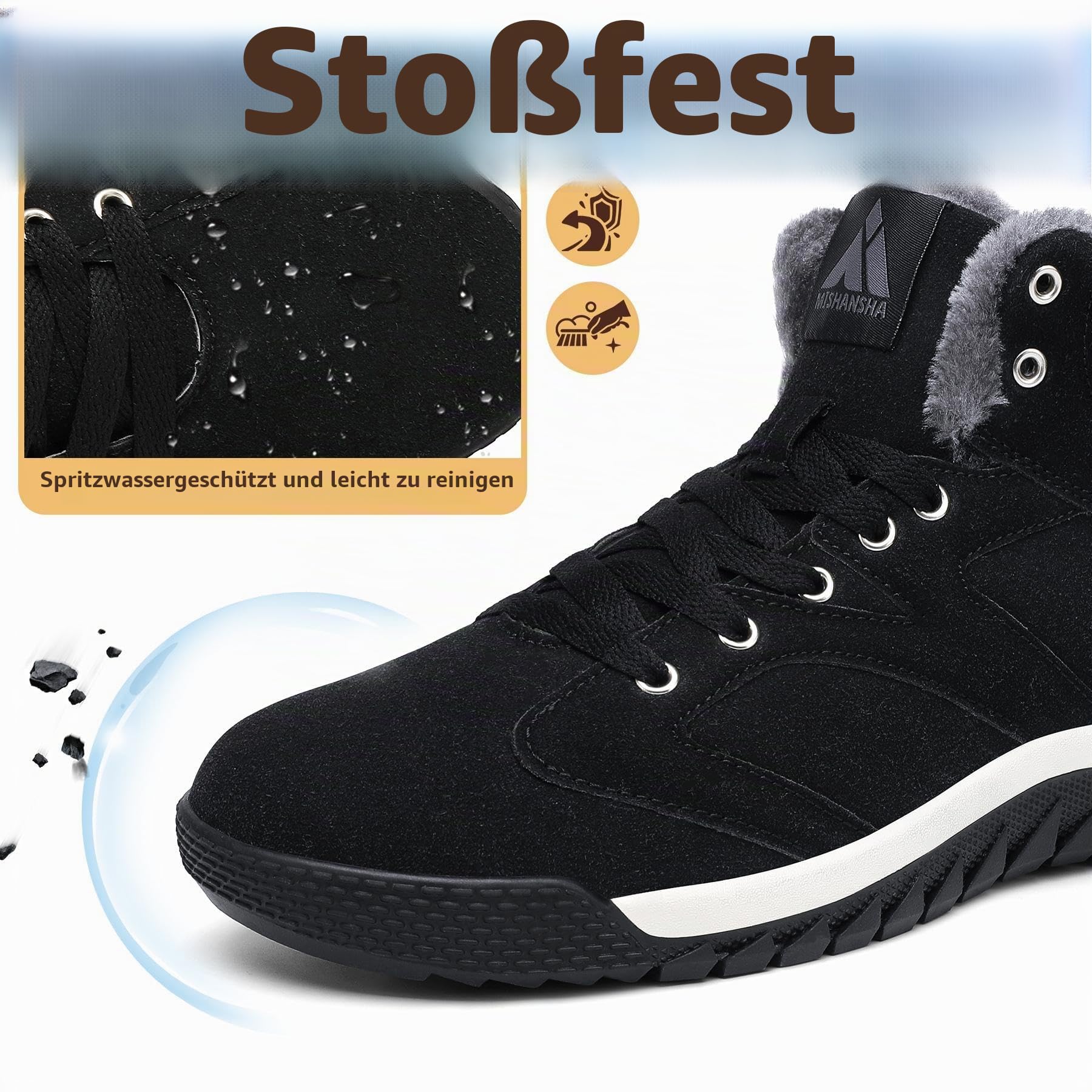 Mishansha Damen Winterschuhe Warme Gefüttert Winterstiefel Tiefschwarz 40