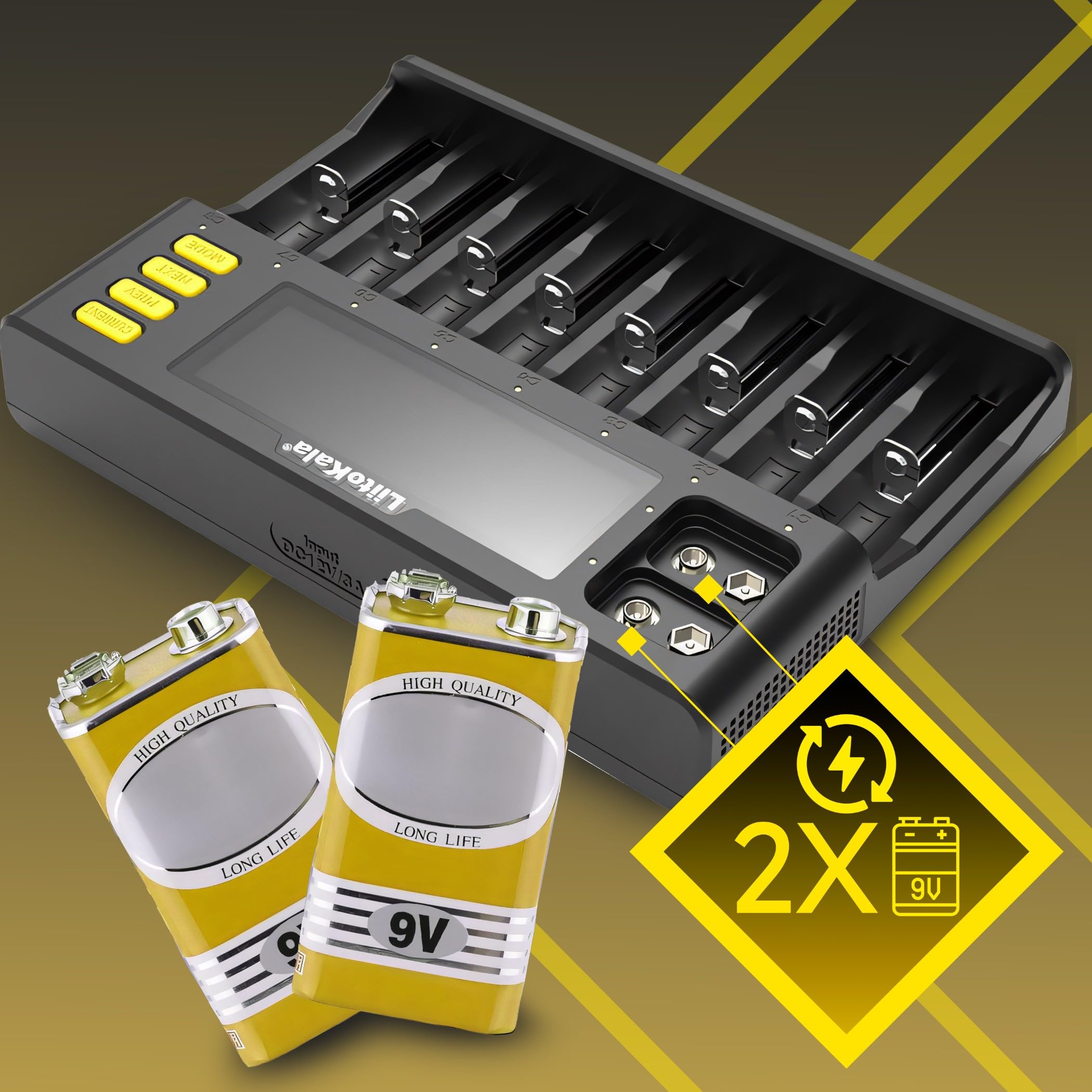 Retoo Ładowarka do akumulatorów AA, AAA, 9 V NI-MH/NI-CD, Li-ion-3,70 V/3,80 V, LiFePO403.20V, 12 miejsca do ładowania, uniwersalna szybka ładowarka z wyświetlaczem LCD, baterie wielokrotnego