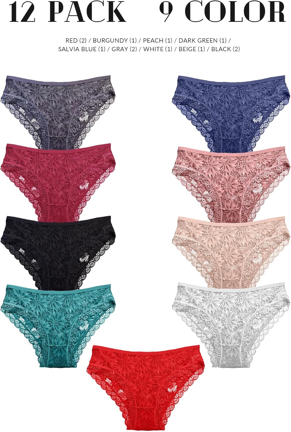 Seamless Underwear for Women Sexy No Show Bikini Panties Lace Ladies Soft Breathable Cotton Bikini for Ladies 12 Pack