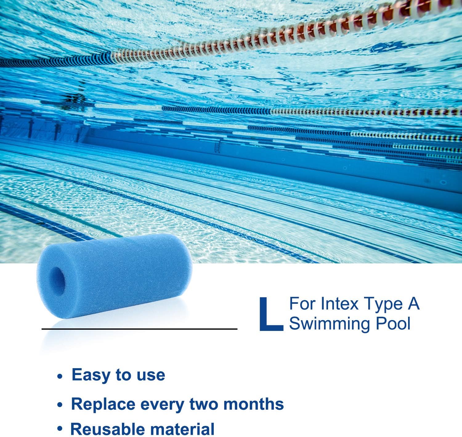 2 Pack of Reusable Swimming Pool Filter Foam- 7.87×3.49 inches Washable Swimming Pool Filter Sponge Cleaner Sponge Cartridge Suitable for for Type A (Blue)