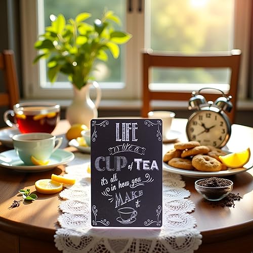 Miniatura 3 de ARTCLUB Placa de metal con texto en inglés "Enjoy Your Life" ("Life is Like a CUP of Tea") con texto en inglés "Enjoy Your Life", placa antigua con