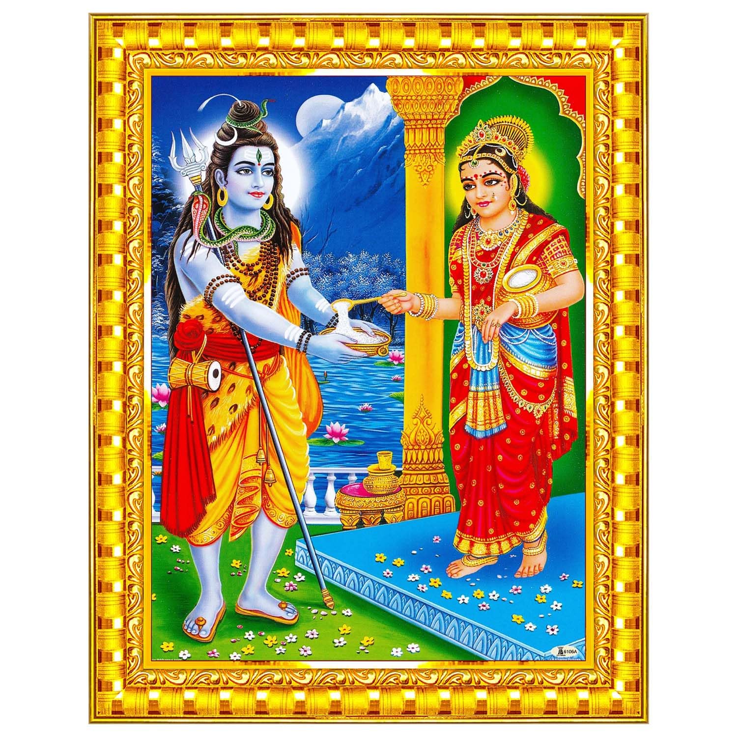 Goddess Annapurna Devi Annapoorani Shiva Shiv Wall Painting Framed Home Decor (Wood,Matte,Gold,Small Size,6 x 8 Inch) R161S-image-21