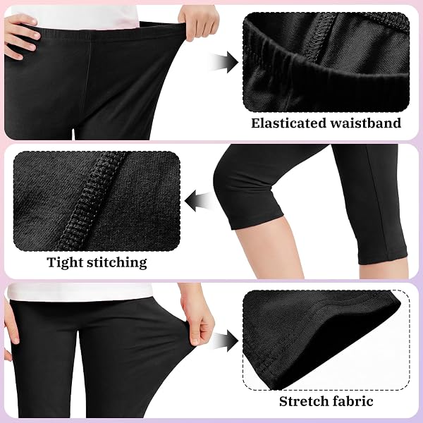 Girls' 3/4 Cotton Leggings Trousers 2 Pack Soft Breathable Stretch Capri Summer Legging Sports Gymnastics Casual Solid Color Clothing 6-13 Years - 3