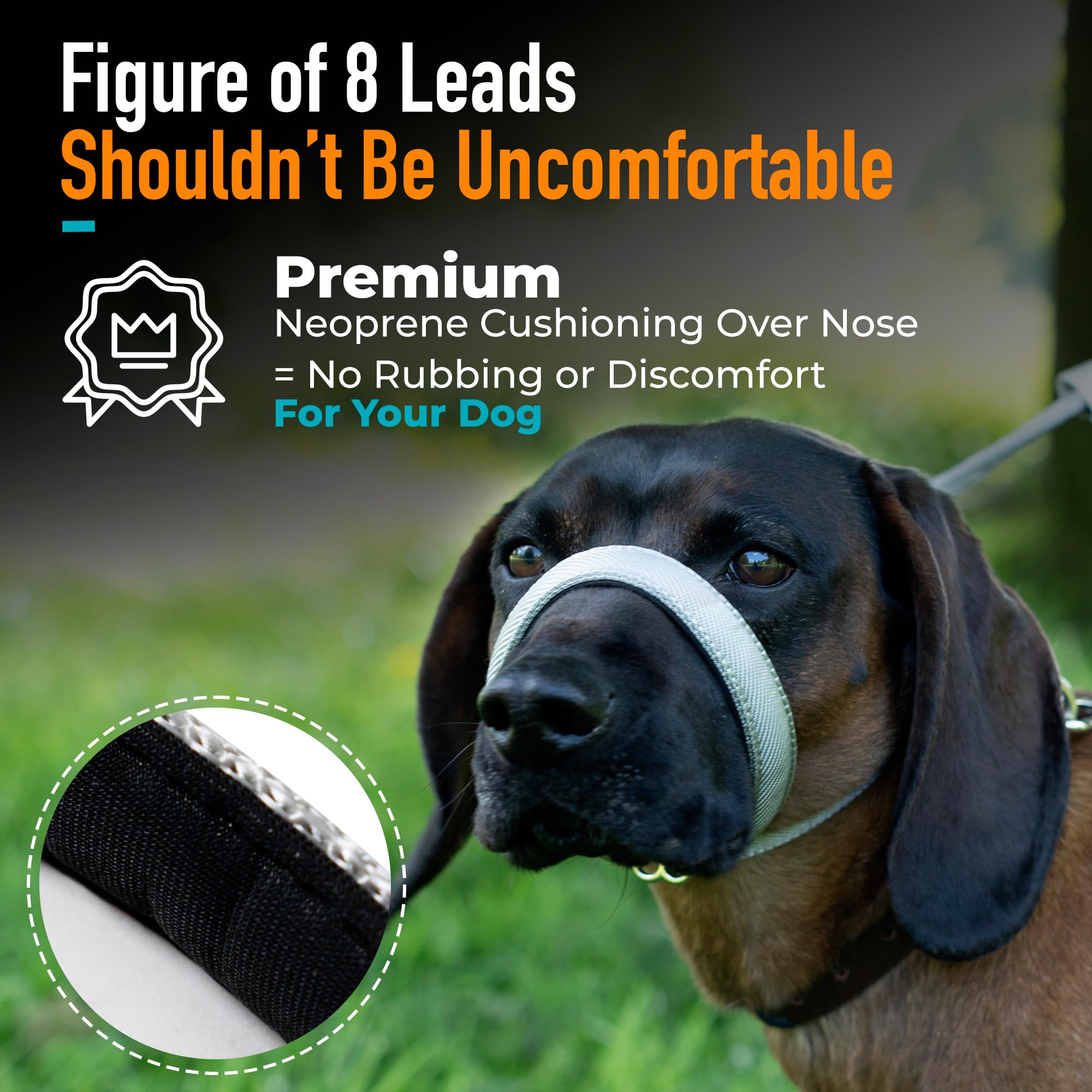Total Pet Figure of 8 Hundeleine Flach mit Anti Tangle Drehmechanismus - Anti Pull Stop Hunde Ziehen - Retrieverleinen Reflektierend mit Gepolsterter Nasenstütze - (Grau, 180cm)