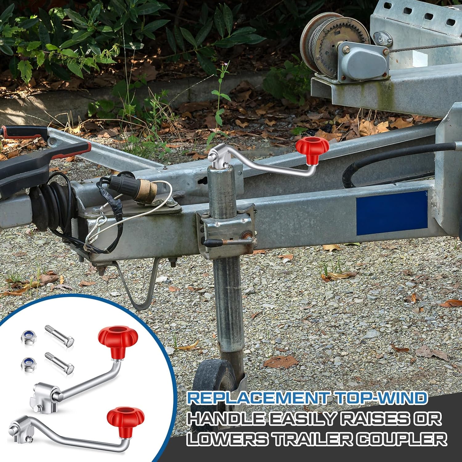 Yaocom 2 Set Trailer Jack Handles Replacement Crank Accessories Fits Most Trailer Jacks, Comes with Bolt Nut Spacers, Top Wind Jack Handle Red and Black (Red)