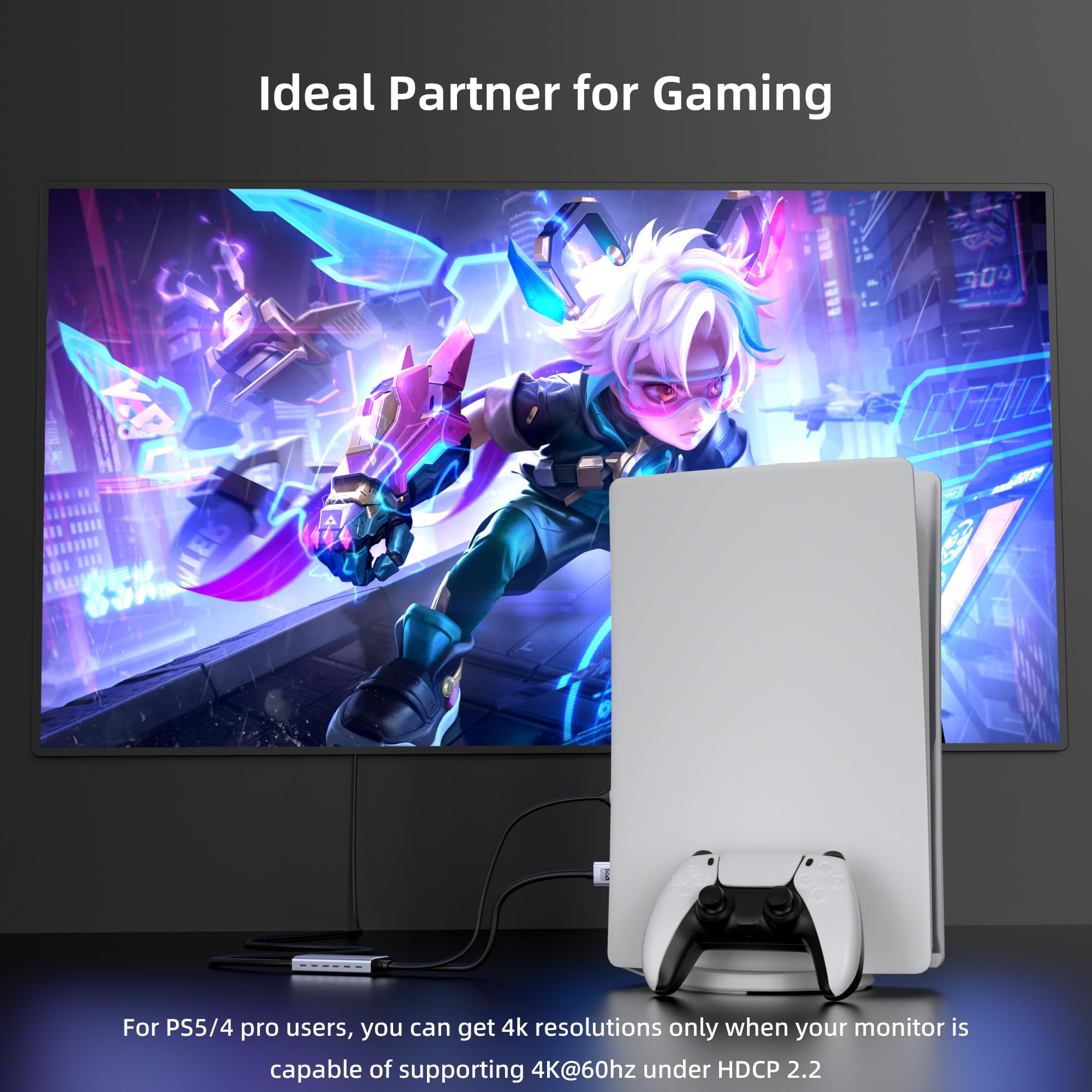 4K@144Hz HDMI 2.1 auf DisplayPort 1.4 Kabeladapter (1,8 m), 4K120Hz/8K unidirektionales aktives HDMI-Quellen-zu-DisplayPort-Monitorkabel, Konverter für Computer, PC, PS5, Xbox, Stecker auf Stecker