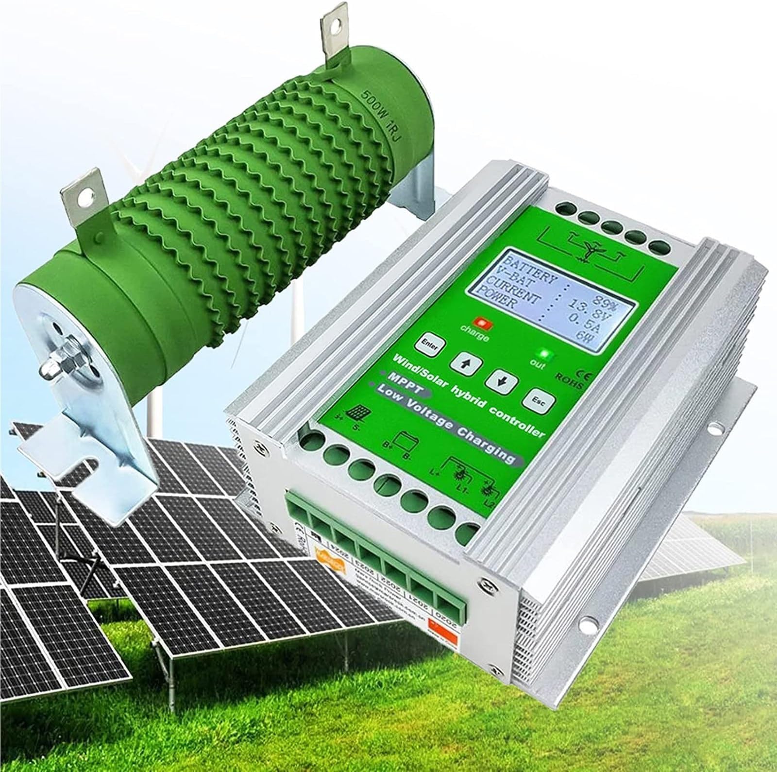 2000W-7000W Upgraded Wind Solar Hybrid System MPPT Charge Controller with Dump Load Wind Turbine Generator Solar Panel Auto Regulator(12V-24V,6000W)