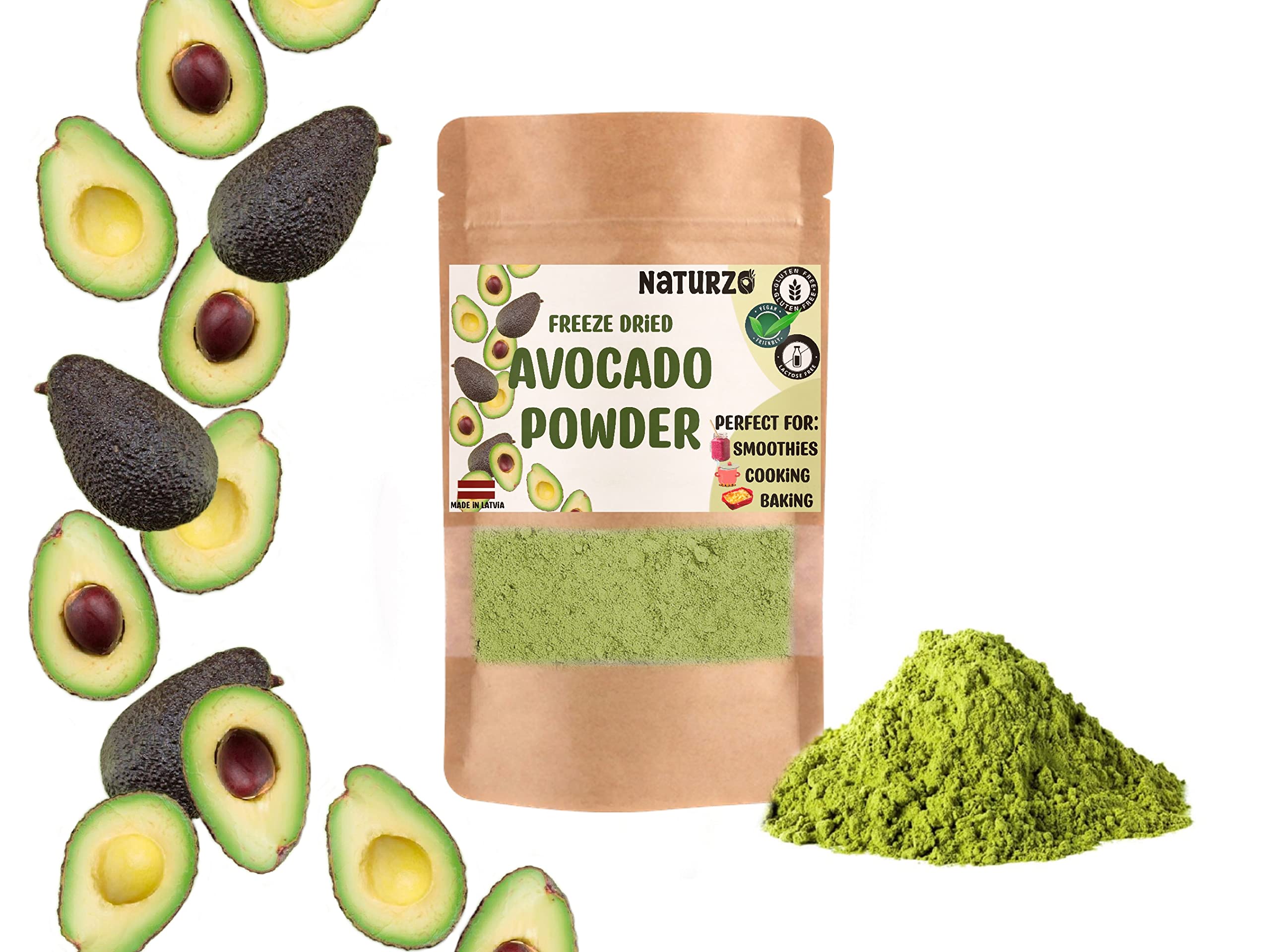 Freeze dried Avocado powder without additives, preservatives or added sugar. For smoothies vegan recipes. Natural food coloring Fiber source (300g)