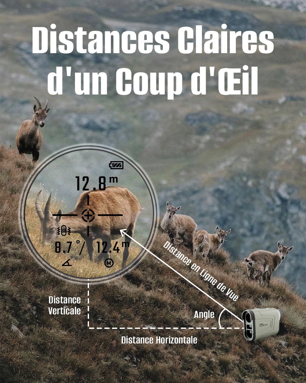 Télémètre Chasse/Golf, Inkerma 1000/1200M Télémètre de Chasse Rechargeable avec Grossissement 6X, Écran LCD, Angle/Compensation de Pente/Unit Switch/Vitesse/Scan Fonctionnel (Hunter-E)