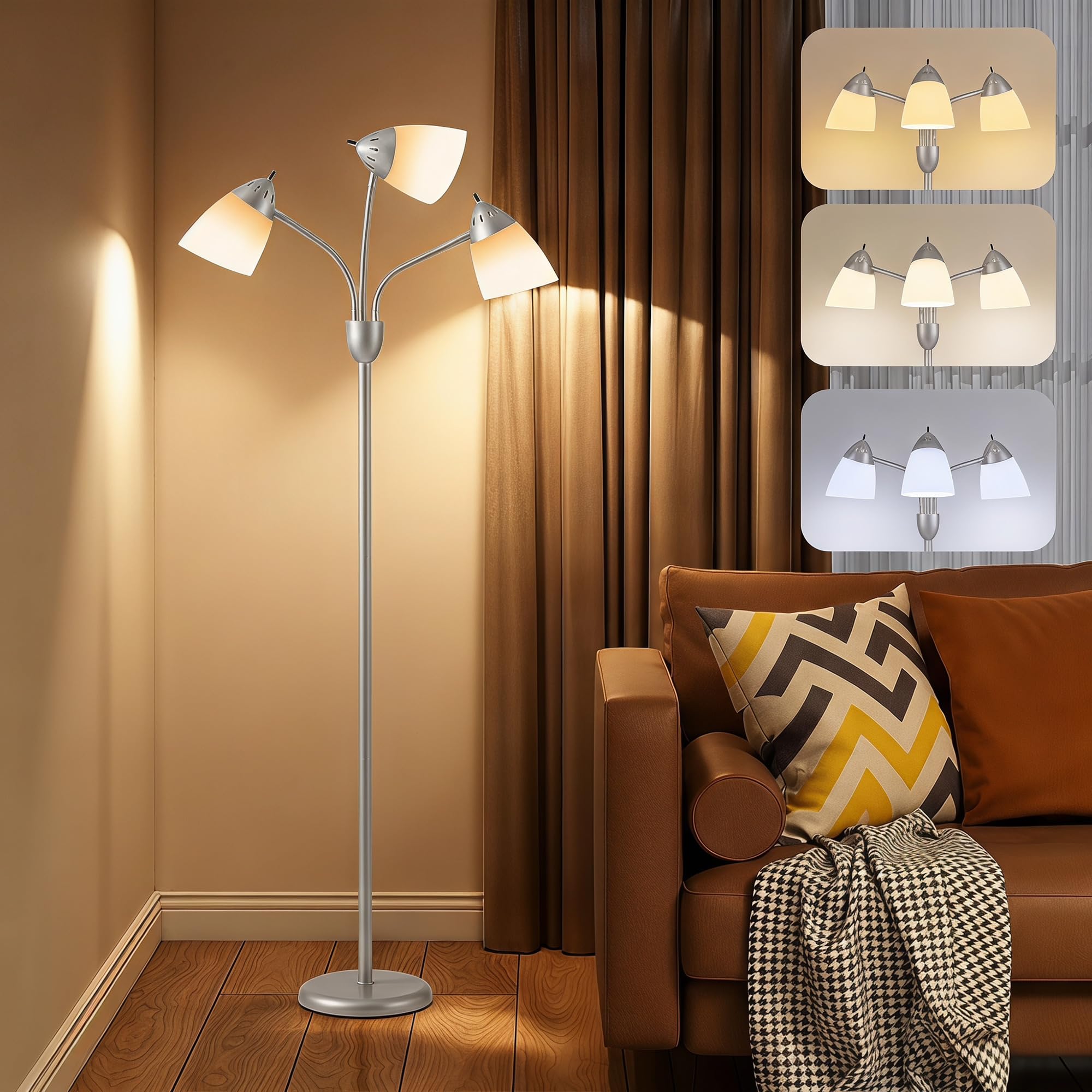HOMCOM Arc Tree Floor Lamp with Light 155cm, Silver Tone