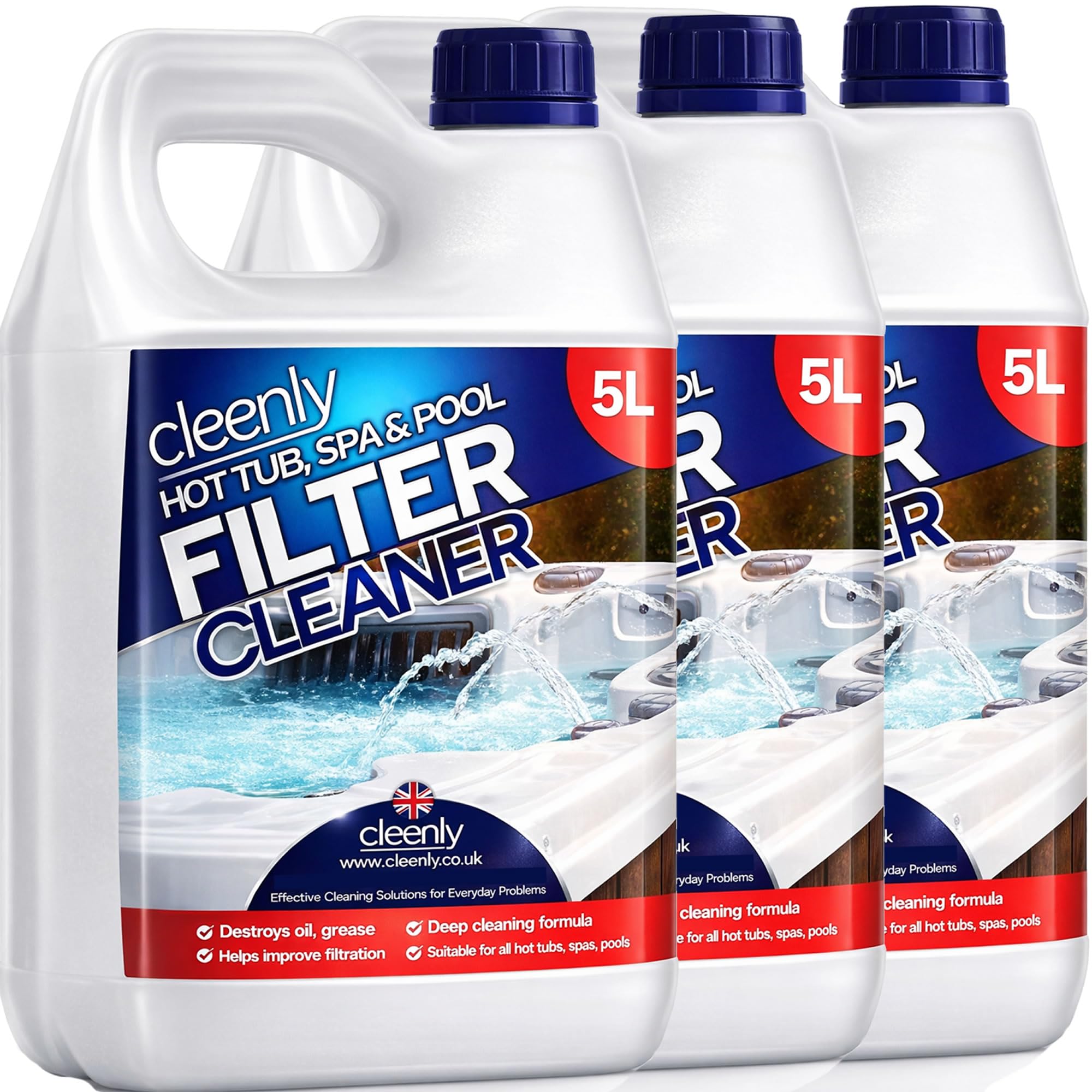 Cleenly Powerful Hot Tub Filter Cleaner Solution - for Hot Tub, Pool and Spa - Destroys, Oil, Grease, Minerals (15 Litres)