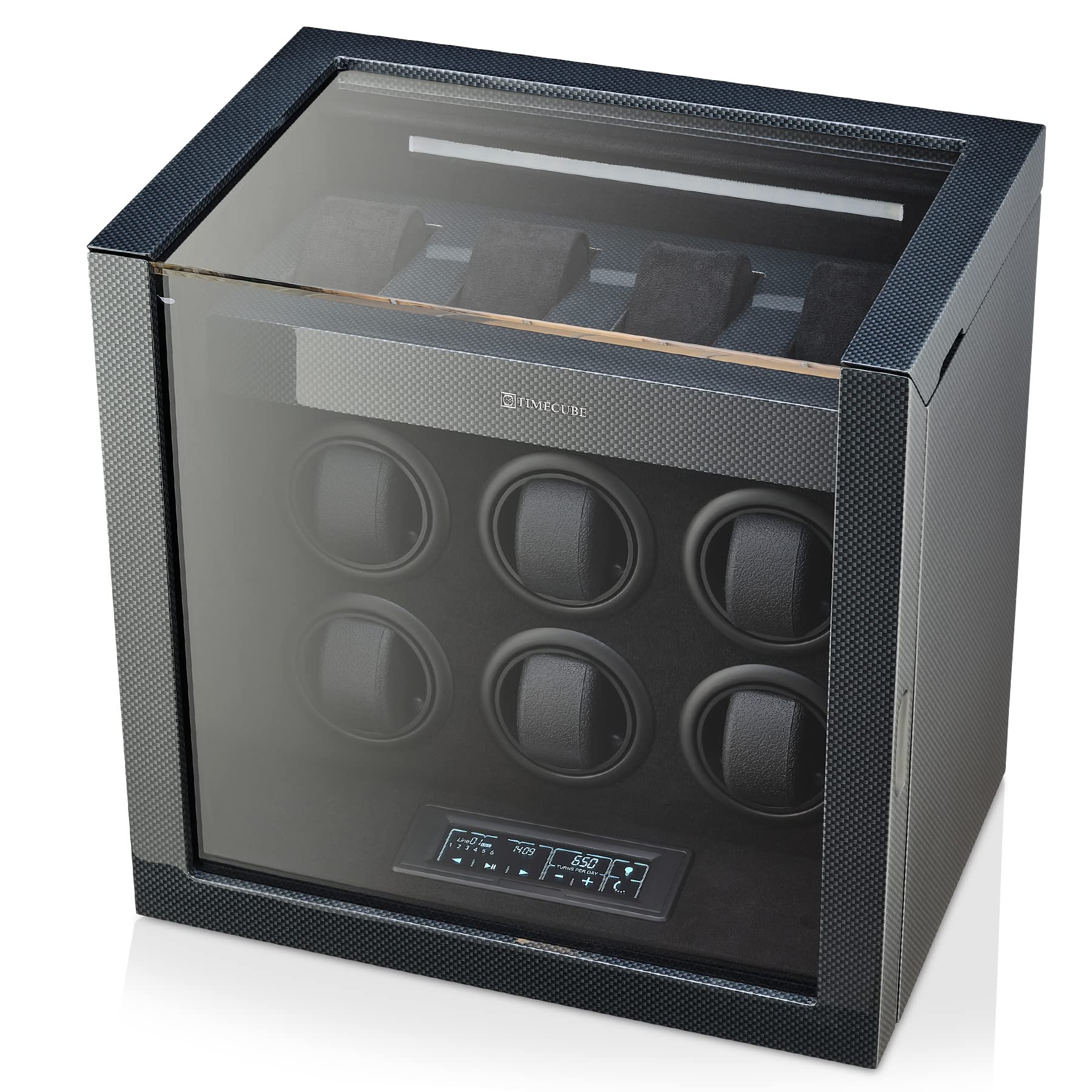 TIMECUBE 6 Watch Winder with Interior Light and 4 Watch Storage Slots (Carbon)