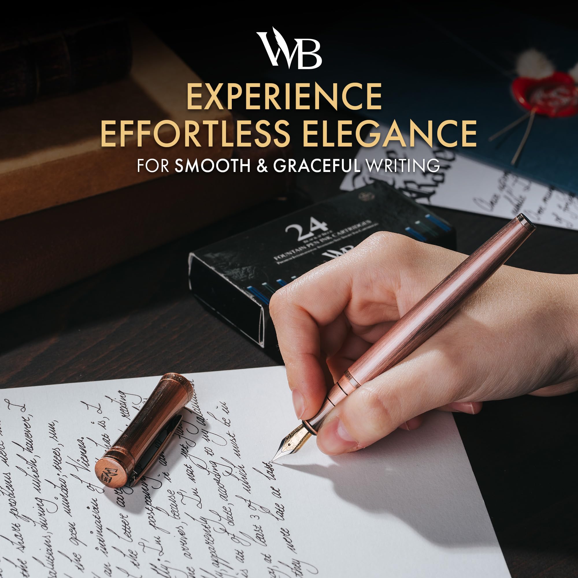 Wordsworth & Black Luxury Fountain Pen, Stunning Brushed Copper Pen, 18K Gilded Nib (Medium), Ink Converter - Image 2