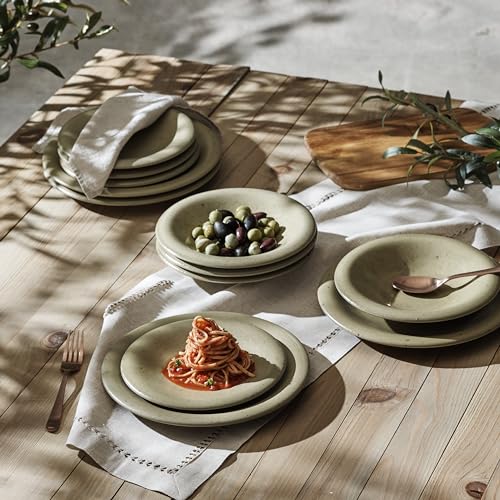 Image of Porto by Stone Lain Aro 24-Piece Premium Kitchen & Dining Dinnerware Set Stoneware, Green Matte, Crafted in Portugal, Dishwasher and Microwave Safe Scratch-Resistant Dish Set for 8