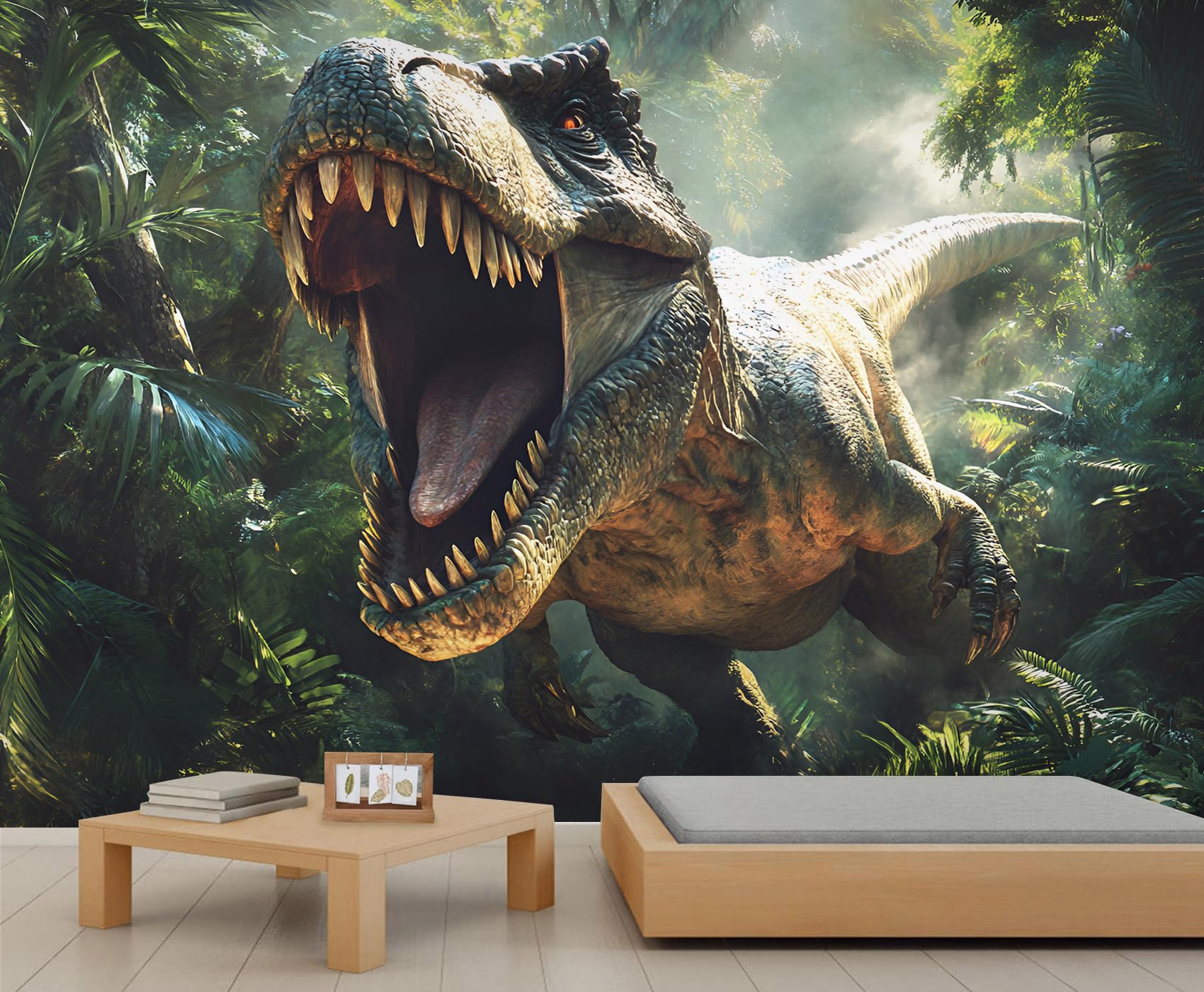 Dinosaur Photo Wallpaper 350x254cm Jungle Mural Animal Large Wallpaper for Living Room Dinosaur Wall Decor (Not Peel n' Stick)