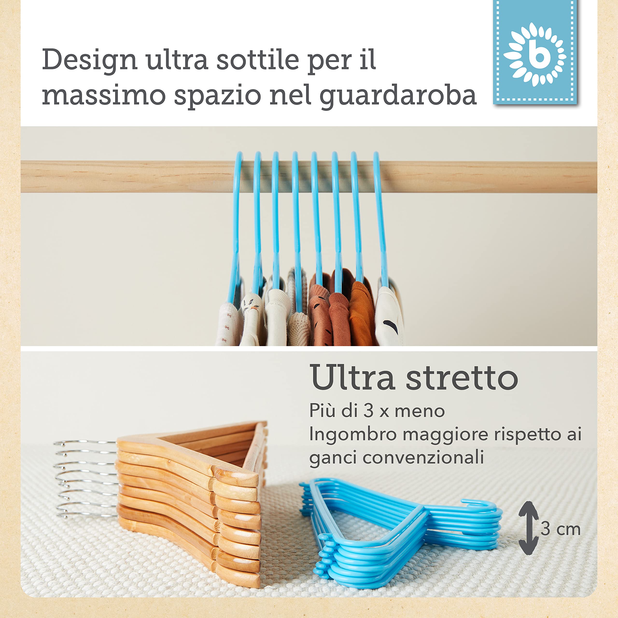 Appendiabiti Bambini Bieco - 32 Pezzi Gialli - Per Armadio E Viaggi - Foto 6