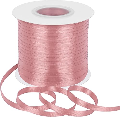 Miniatura 194 de Cinta de satén rosa polvoriento de doble cara, 3/8 pulgadas x 50 yardas, cintas de poliéster rosa polvoriento para envolver regalos, cinta de tela