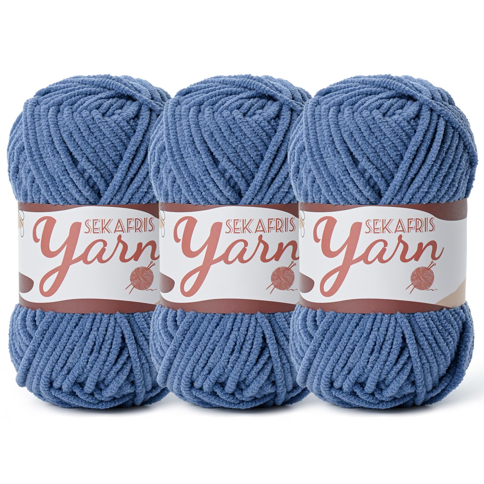 Chenille Yarn for Crocheting Crochet Navy Blue Yarn 3 Pack