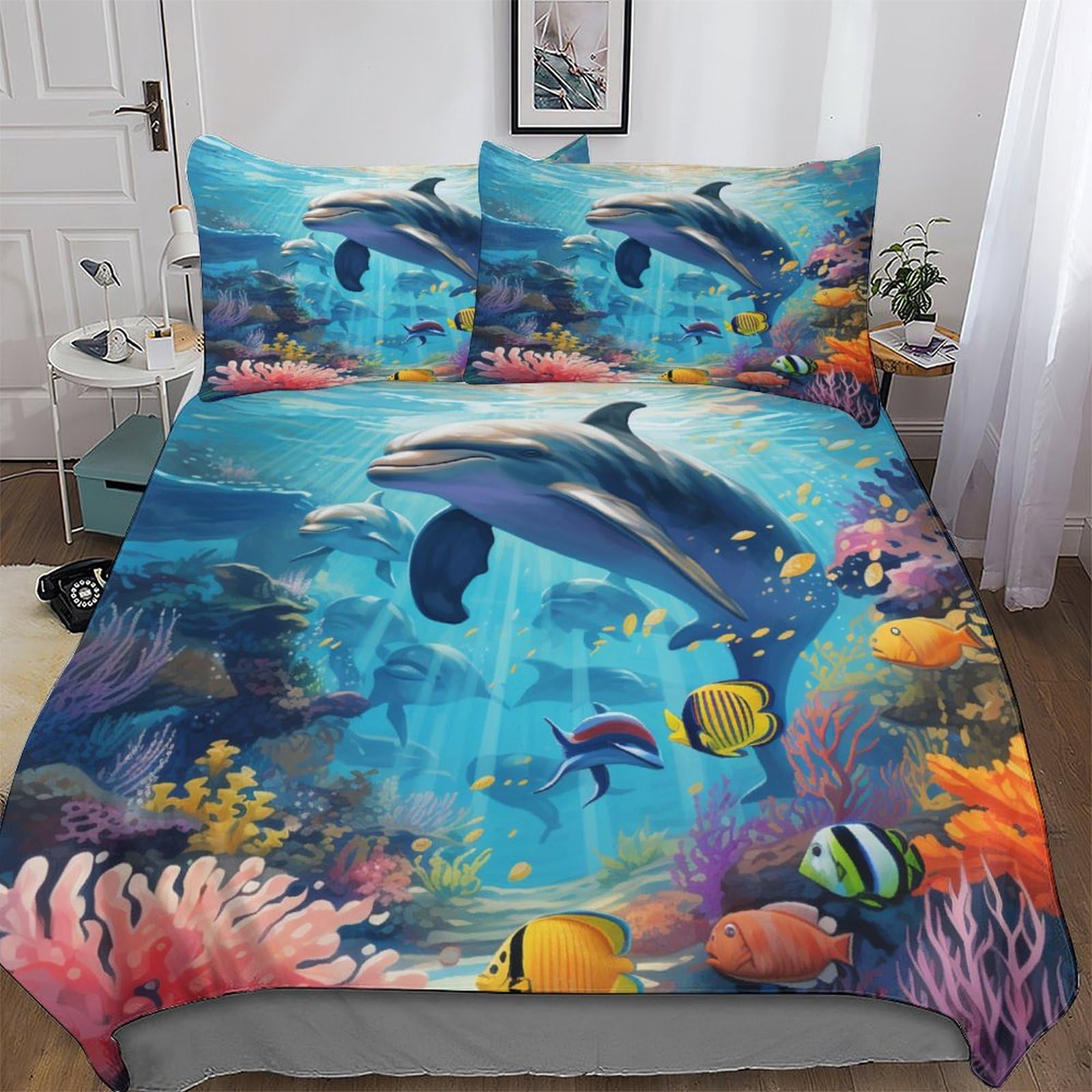 Housse de couette dauphin 220x240 cm King avec taies d'oreiller en microfibre pour lit double