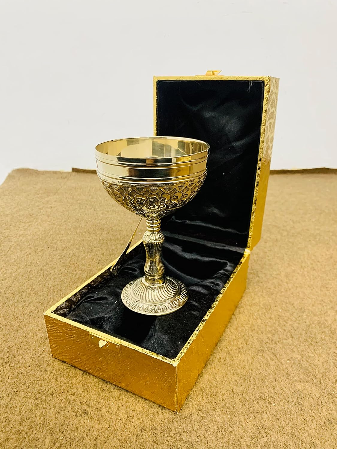 Chalice Vintage Goblet Hand-Made Heavy Brass King Royal's Chalice Embossed Cup 6" Goblet Glass Wine Glass