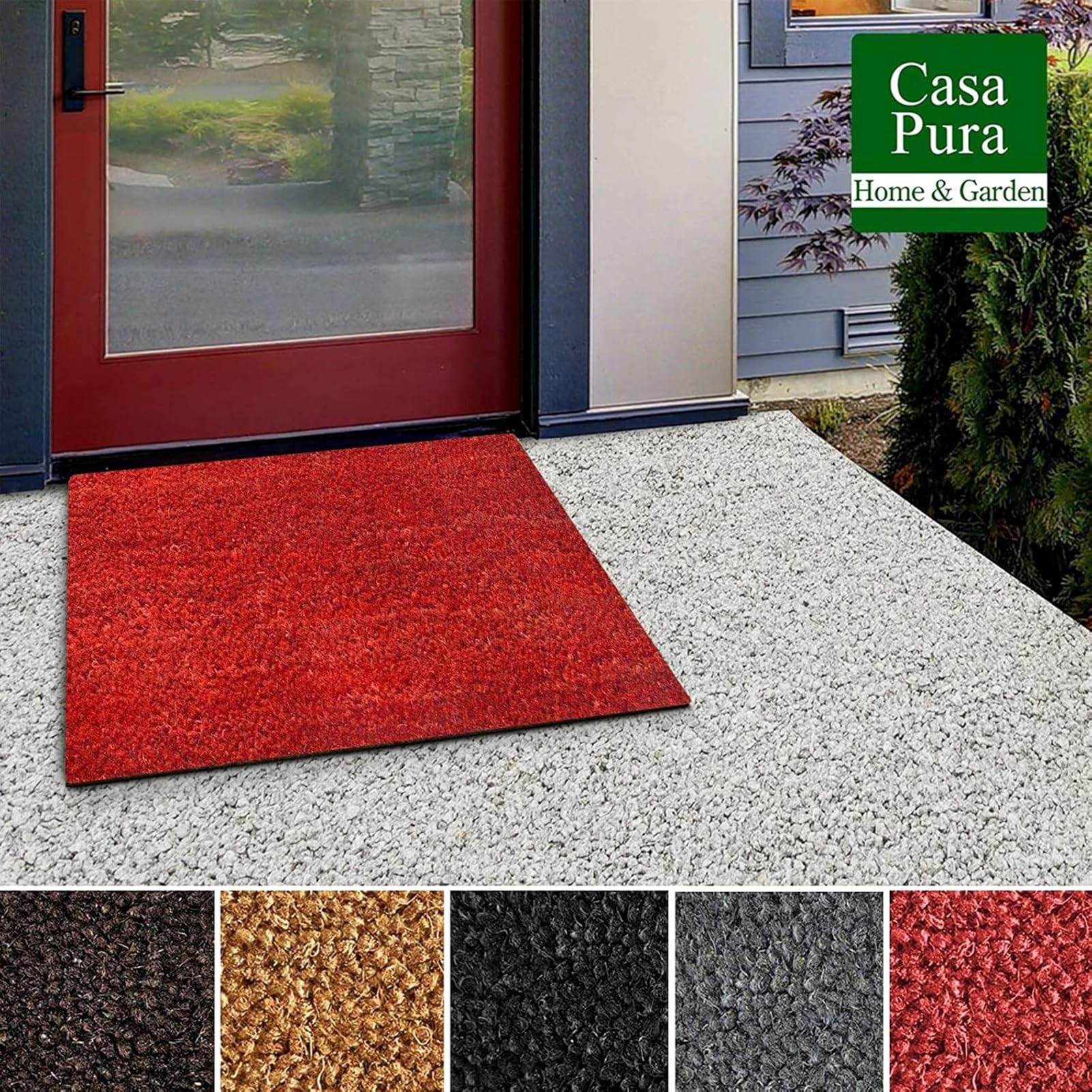 casa pura Paillasson d'entrée en Fibre de Coco Premium, Antidérapant, Tapis d'entrée Usage intensif, Tapis pour l'entrée Absorbant, Dense Velours Résistant (23 mm, 100 x 100 cm, Rouge)